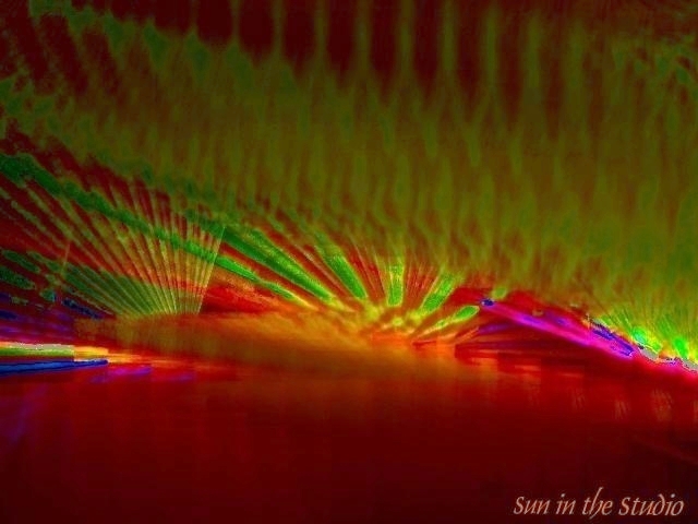 24 pieces of fluroscent paintings desnote and the sun in  Hsin Hsin's art studio
